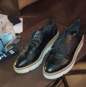 Steve Madden Wrenley Black Crocodile Platform Shoe Size 10